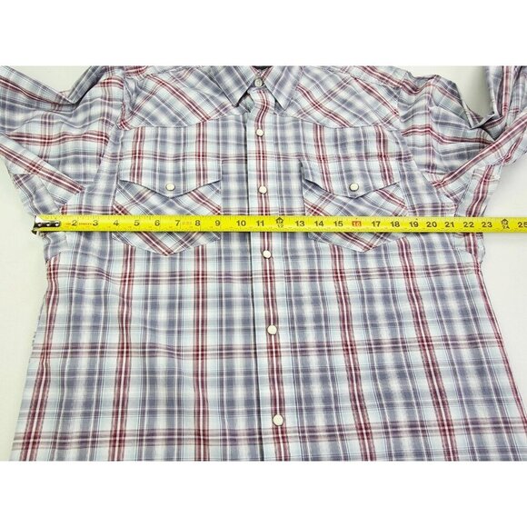 Ariat Stretch Medium Mens White Burgundy Gray Check Embroidered Logo Pearl Snap - Picture 3 of 12